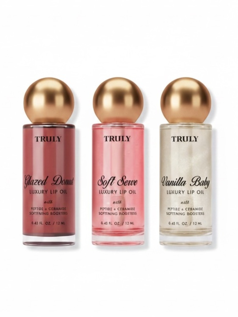 TRULY Beauty Lip Oil Bundle - Glazed Donut, Soft Serve, Vanilla Baby - Full Size